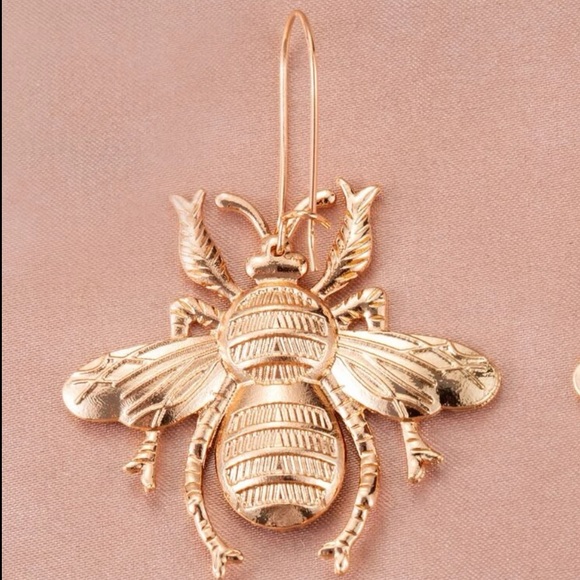 Gold Bumble Bee Dangle Earrings - Picture 5 of 7